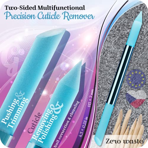 Glass Cuticle Pusher by GLADZY - Manicure Stick, Genuine Czech Quality, Professional Precision Filing Cuticle Remover, Abrasive Surface Never Wears Out - color: Glass Cuticle Pusher - Baby-blue