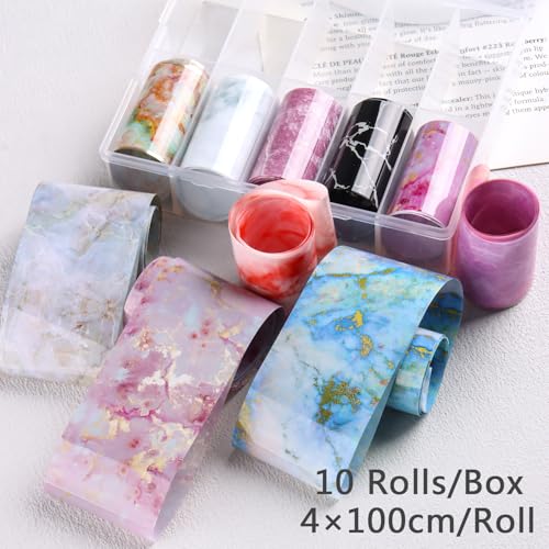 10 Rolls Marble Print Nail Art Foil Gradient Marbled Pattern - color: Pink Marble