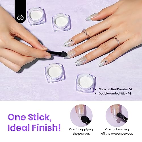 Beetles Pearl Chrome Nail Powder 4 Colors Metallic Mirror Effect - color: A - White-4