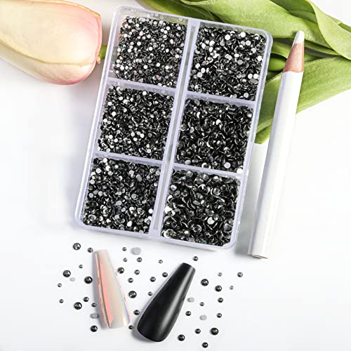 Beadsland Flatback Rhinestones, Black Diamond, 7200pcs Mixed 6 Sizes - color: Black Diamond