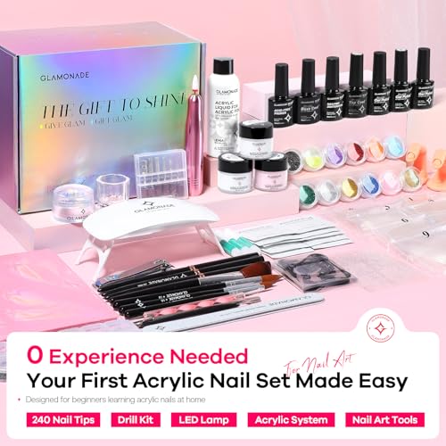 Glamonade Acrylic Nail Kit for Beginners: Prep to Finish Home Practice DIY - size: 600Pcs