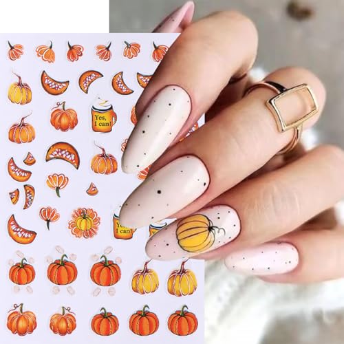 6 Sheets Fall Nail Stickers for Nail Art Pumpkin Maple Leaf Nail Decals 3D Self-Adhesive Thanksgiving Flower Leaves Design Nail Stickers Holiday Nail Art Supplies for Women Autumn Nail Art Decoration - style: Thanksgiving Nail Stickers-12