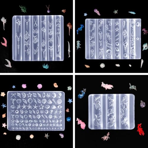 Laza 4pcs Ocean Silicone Nail Molds, Various Beach Nail Charms