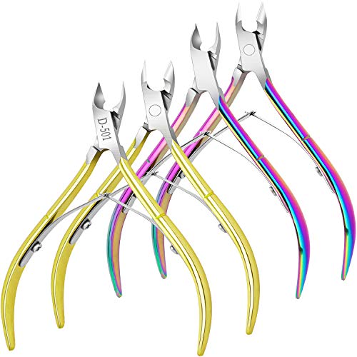 4 Pack Professional Cuticle Nippers, Gold & Rainbow Nail Trimmer & Cutter - color: Gold and Rainbow Color