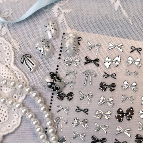 Black Silver Bow Nail Art Stickers - Cute, 3D Self-Adhesive - color: Color-06