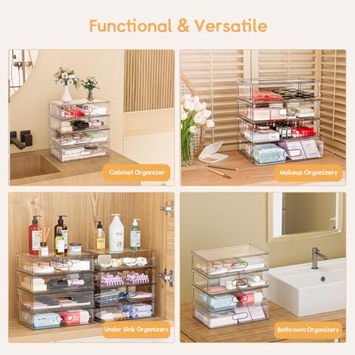 Clear Stackable Makeup Organizer with Drawer, 12''W Acrylic Storage Drawers - size: 3 Tier