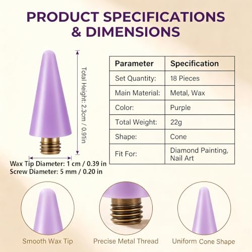 18 Pcs Wax Replacement Head Tips,Nail Rhinestone Picker (Purple) - color: Purple