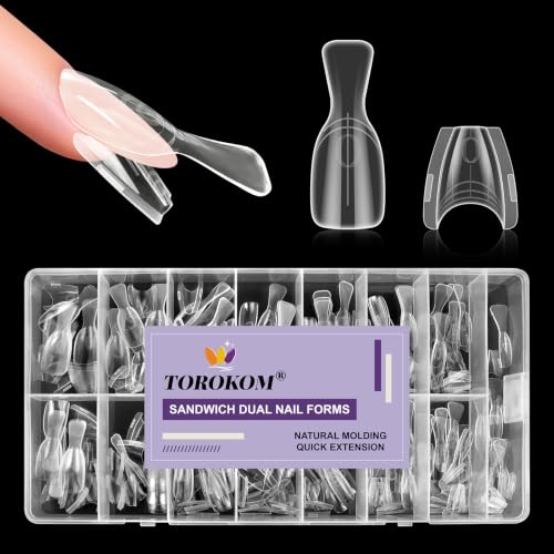 TOROKOM Sandwich Nails Dual Forms for Builder and Poly Nail Gel Extensions - color: Short Almond