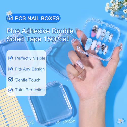64 Pcs Acrylic Press On Nail Storage Box with Adhesive Double Sided Tape - size: 64 Pcs