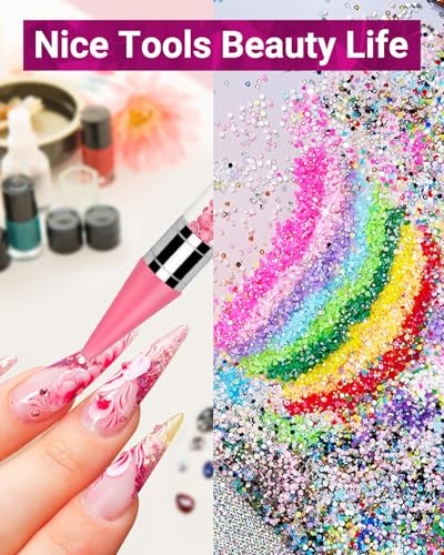 Rhinestone Picker Tool Set - Dual-Ended Wax Pen & Precision Tweezers for Nail Art, Bedazzling, Tumblers & DIY Crafts - Easy Gem & Crystal Placement Accessories With 4 Extra Wax Head (Pink) - color: Pink