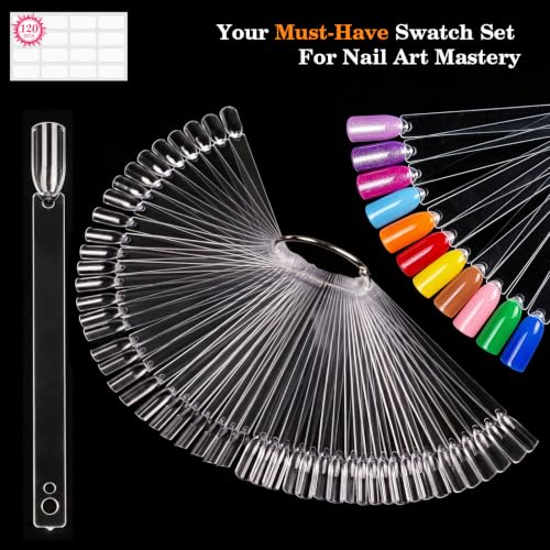 PEACECOLOR 100 Pcs Nail Swatch Sticks with Ring, 120 Blank Number & Box - color: 100pcs nail swatch sticks
