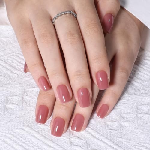 Nude Press On Nails Square - Pink Nails Short Fake Nails - color: 1C - Rosy Nude