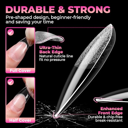 UNA GELLA 510Pcs Almond Gel Nail Tips 15 Sizes Pre-Etched Full Cover