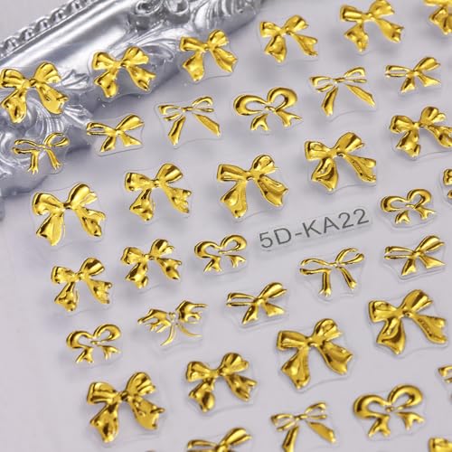 5D Embossed Bow Nail Stickers 4PCS Metalic Gold Silver Bow Charms - color: Chrome