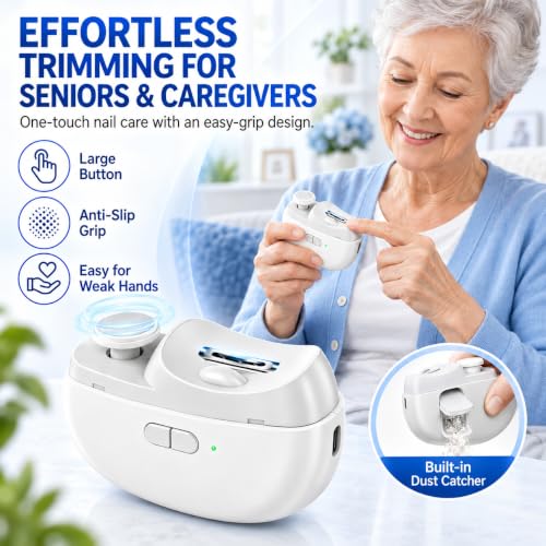 Electric Nail Clipper for Seniors, Automatic Nail Trimmer with LED Light - color: Purple