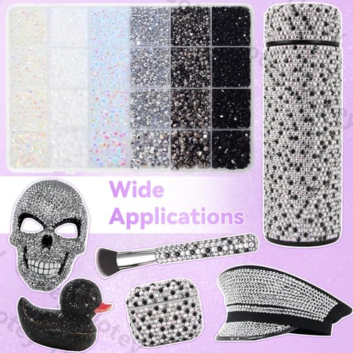 24Grid Black White Rhinestones Kit 3-6mm, Flatback Gems for Bedazzling - color: S3