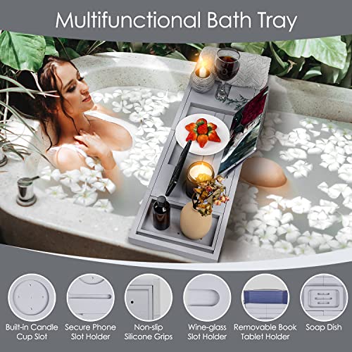 Foldable Bathtub Tray Caddy with Soap Dish Adjustable 29.5-43'' Grey - color: Gray