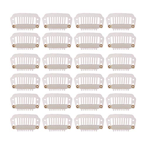 24 pcs/lot 28mm 8-teeth Metal Hair Extension Clips with Rubber Snap Closures for Hairpieces (Blonde) - color: Blonde, style: 28mm