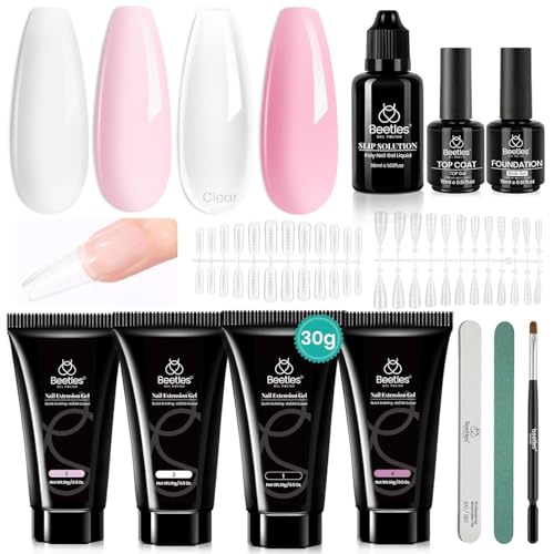 Beetles Poly Nail Extension Gel Kit, 4 Colors Poly Nail Gel - color: 0-Pink Tint Nail Strengthening