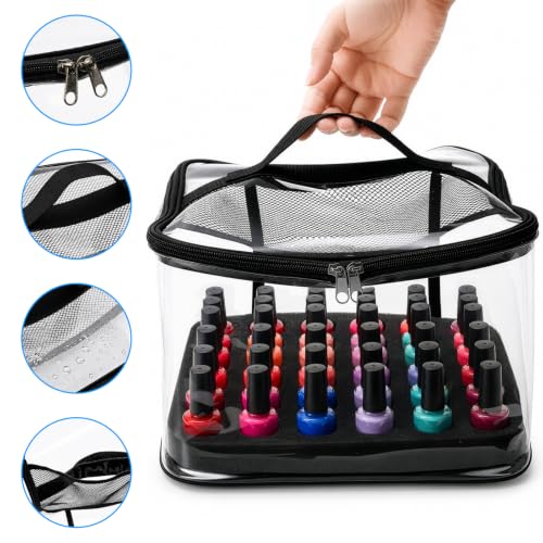 Jucoan 2 Pack Clear Nail Polish Organizer Bag Holds 36 Bottles