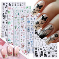 6 Pcs Flower Nail Stickers 3D Self-Adhesive Black Butterfly Nail Art Decals with Strawberry Floral Leaves Design Stickers Spring Summer Decals for Women - color: Floral