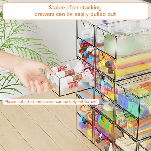 Yieach 9 Pack Small Acrylic Drawers With 18 Drawers,Clear Drawer Organizers Stackable,School,Office Supplies Organizer And Storage Bins for Stationery,Pen,Pencil,Craft,Glasses,Sunglass Organizer Case - size: 18 Drawers-3.4 In Narrow