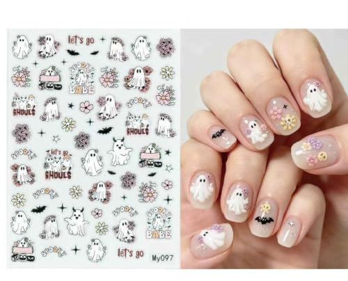 6Sheets Halloween Nail Art Stickers Cute Ghost Pumpkin Bat Spider Web - color: Multicolor