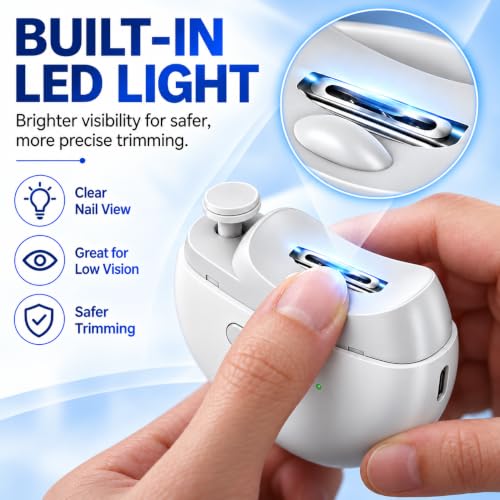 Electric Nail Clipper for Seniors, Automatic Nail Trimmer with LED Light - color: Purple