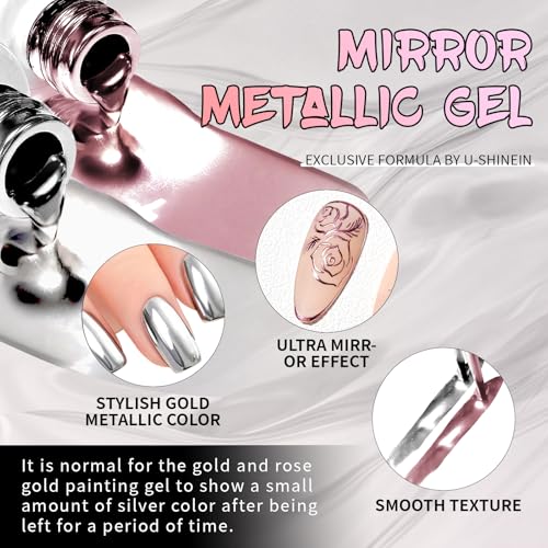 2x12ml Metallic Painting Line Gel,Art Gel Liner - color: Ultra Mirror Silver+Rose Glod