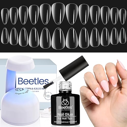 Beetles Gel Nail Kit Almond-500Pcs Gel Nails Tip Easy Extension Set - color: Short Almond 500pcs (Clear Kit)