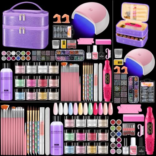 Acrylic Nail Kit for Beginners with Everything in Purple Gift Storage Bag - color: Bling Purple