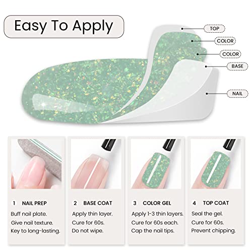 MAYCHAO 15ML Light Green Glitter Gel Nail Polish 1Pc Green Shimmer Gel Polish Soak Off UV LED Nail Polish Nail Art Starter Manicure Salon DIY at Home, 0.5 OZ - color: Light Green Glitter
