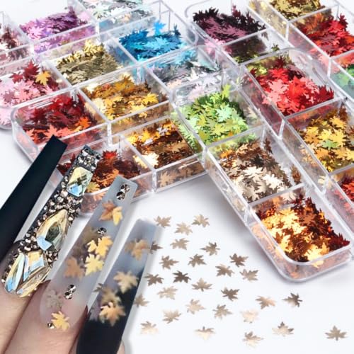 2Box 6Grids Maple Leaf Fall Nail Glitter - color: Color 1