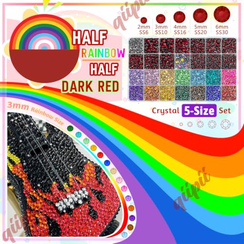 qiipii 28 Grids Dark Red 2mm-6mm Resin Rhinestones w B7000 Glue for Bedazzling Crafting Maroon Flatback Stones Diamonds Crystals Gems Colorful Bedazzler Kit for Nails Face Eyes Makeup Tumblers Crafts - color: Dark Red, size: Crystal