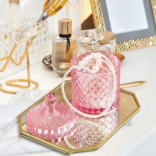 Joeyan 18 oz Light Pink Glass Jars with Lid,Embossed Colored Candy Dishes - color: Light Pink