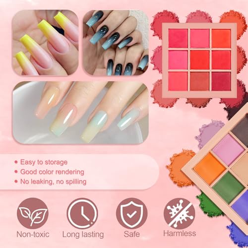 18 Colors Pigment Powder for Nails, Nail Pigment Powder Palette and Nail Art Sponges with Grabbing Pen, Ombre Aura Nail Powder Set Pigmentos para Uñas, Manicure, D+E - color: multicolored-F