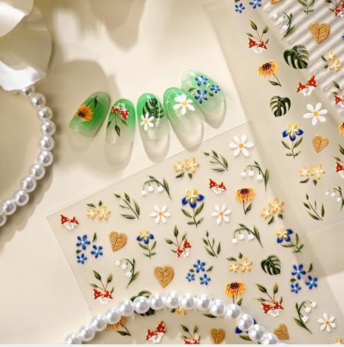 5D Embossed Flower Nail Art Stickers, White Floral, TS-4236 - style: TS-4236