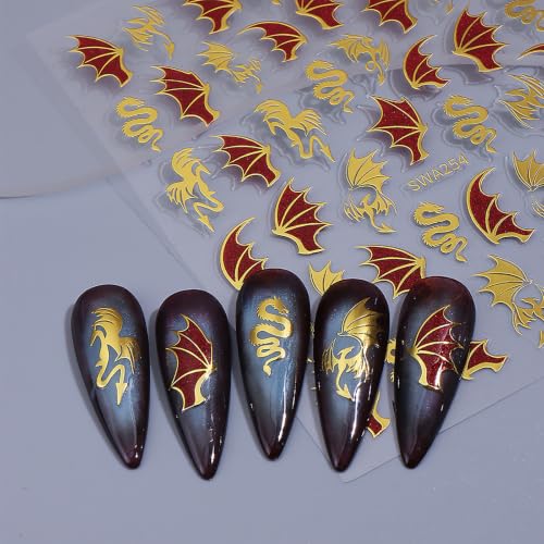 Halloween Dragon Nail Art Stickers Metallic Holiday Nail Decals, 5 Sheets - color: Multicolor-11