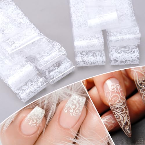 SmallCat 10 Sheets Nail Transfer Foil, Lace Nail Foil, 7.87"×0.9" - color: White (20x2.3cm)