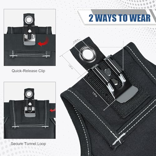 MELOTOUGH Nail and Screw Organizer Bag for Electricians and Carpenters, Tool Belt Pouch with Belt Clip, Heavy Duty Work Fastener Pouch - color: Black