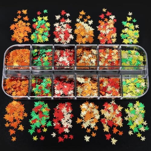 12 Grids Fall Maple Leaf Nail Glitter - color: Color 17