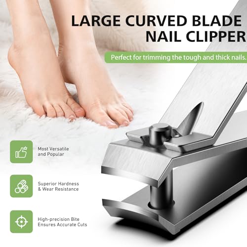 BALUCA Curved Toenail Clipper for Thick Nails, Heavy Duty Stainless Steel Toe Nail Clippers for Seniors, Men & Women, Stainless Steel Nail Cutter for Accurate Trimming and Grooming (Silver) - color: Silver