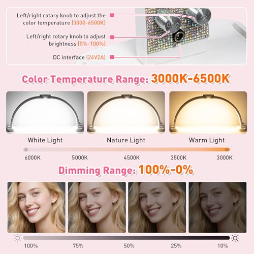 HITTI 31in Half Moon Light for Nail Desk, Foldable, Crystal Diamond - color: 31In White (Crystal Diamond)