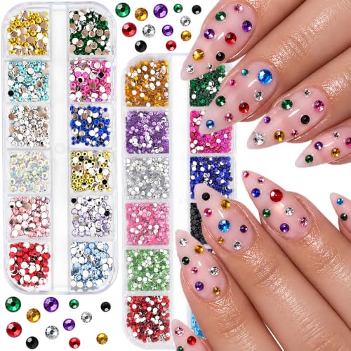 4Boxes-48Girds 4000Pcs Colorful Rhinestones Nail Charms Set for DIY Design - color: Colorful