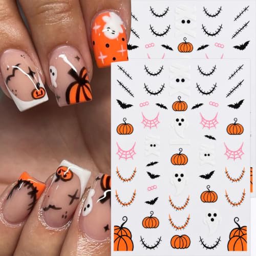Halloween Nail Stickers, Ghost Mummy Pumpkin Bat Nail Decals, 6 Sheets - color: Multicolor-01