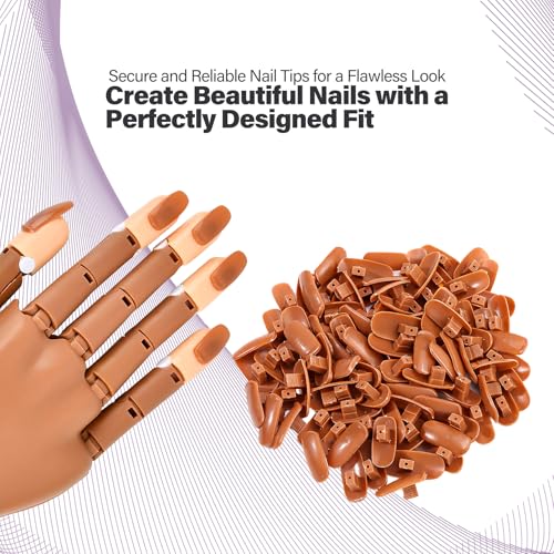 GELPARTY 200 Brown Nail Tips for Practice Hand, Replacement Training Tips