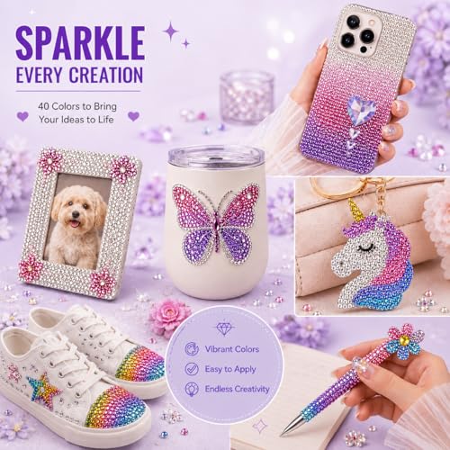 40000 PCS Rhinestone Bedazzling Kit with 3 B7000 Glues, 40 Colors 3mm Flatback Resin Gems for Crafts, Shoes, Clothes, Tumblers, Nail Art DIY