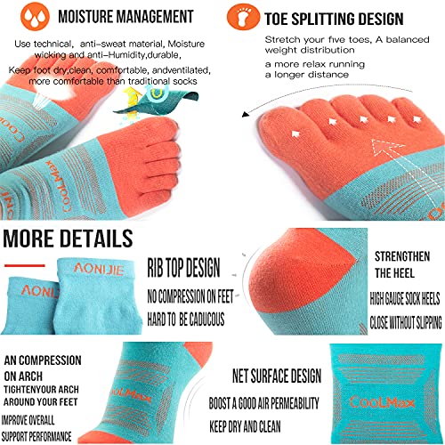 Toe Socks Cool-max Running Socks for Men Women 3 Pairs Athletic Breathable Five Finger Socks - color: Multicolor-d04# Quarter/3 Pairs, size: Large