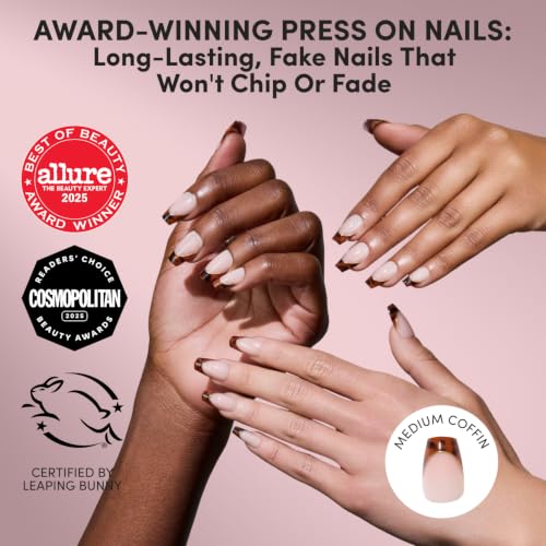 Glamnetic Press On Nails - Medium Coffin, Glossy Fake Nails 30 Pc Full Kit - color: 2F - Top Tier
