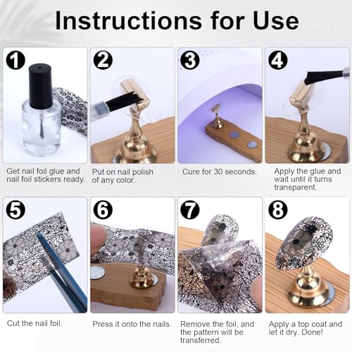 SmallCat 20 Sheets Nail Transfer Foil, Lace Nail Foil, Black, White - color: Black, White (100×2.5cm), Style1